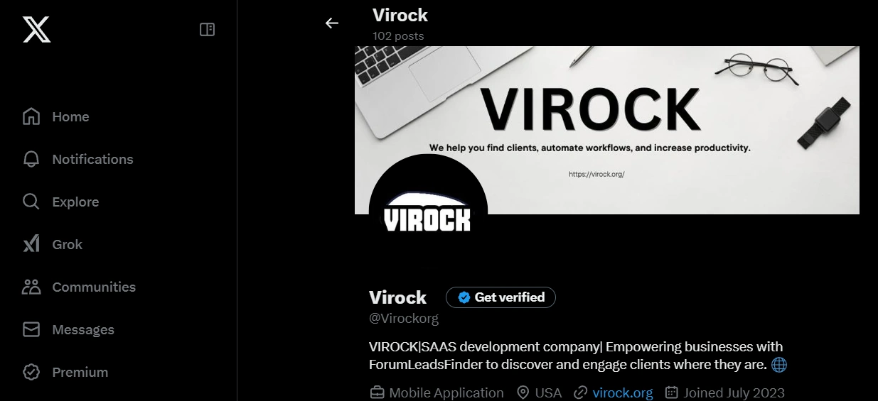 Image of virock x(twitter) profile bio